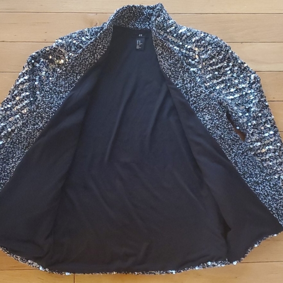 H&M black/ gray tweed sequin metallic cardigan sweater XS - Picture 4 of 7